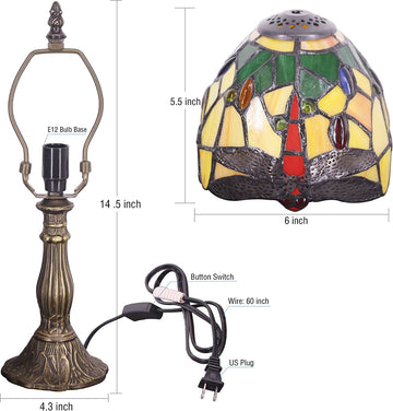 Werfactory® Small Tiffany Lamp Dragonfly Style Green Stained Glass Table Lamp, 14" Tall